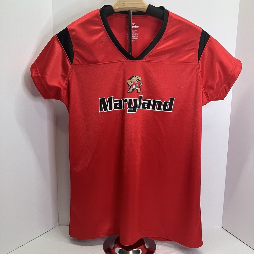 ProEdge Womens Red University of Maryland‎ Terrapins Logo V Neck Jersey Shirt XL